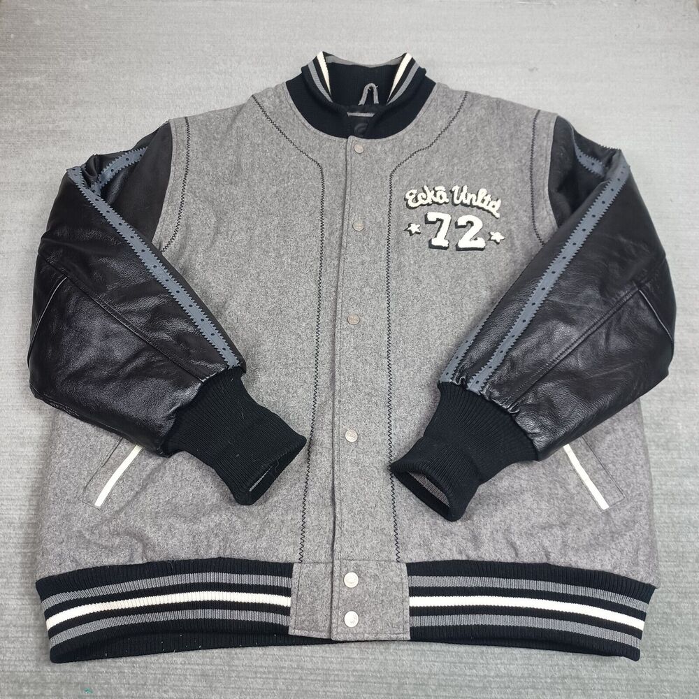 Vintage Ecko Varsity Jacket Mens XXL Gray Leather Sleeves Large Back Logo 72 Y2K - Picture 14 of 16